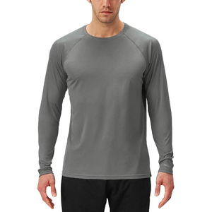 Premium Long Sleeve <b>Grey</b> Men's Rash Guard UPF 50 Plus Sun Protection Quick Dry Athletic <b>Tight</b> Fit Swim Shirt Bulk - Product Image 1