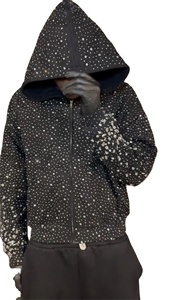 Personnalisation Hommes 100% Coton Strass Zip up Hoodies Full Rhinestones Zipper-Up Hommes Hoodies Personnalisation Design Logo - Product Image 4