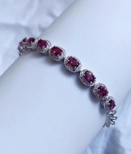 Lab Grown Oval Cut Pink Sapphire with Moissanite Stone Charm <b>Bracelet</b> for Her Sterling Silver Gold Plated Elegant Jewelry Gift - Product Image 2