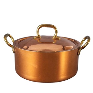 Marmite en cuivre à double poignée en laiton et couvercle, résistante au four, pour cuisinières à gaz et à induction, livraison directe d'usine - Product Image 1