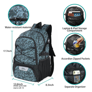 Sac à dos de basketball personnalisable en nylon 1680D, sac de sport avec compartiment séparé pour ballon et chaussures, capacité 50-70L, football, volley-ball - Product Image 4