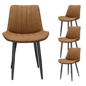 Set di 4 Sedie da Pranzo Senza Braccioli in Pelle PU Marrone con Motivo Ondulato e Gambe in Metallo per Cucina, Ristorante, Soggiorno - Product Image 1