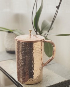 Pure <b>Copper</b> Handmade Hammered Water <b>Jug</b> Lid Dishwasher Safe Eco-Friendly Metal Handle for Drinking Water Ayurvedic Use Home - Product Image 3