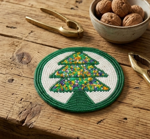 Handmade Beaded <b>Coaster</b> with Tree Design, Round Colorful Embroidered <b>Drink</b> <b>Coaster</b> Festive Table Decor Gift <b>for</b> Home - Product Image 4