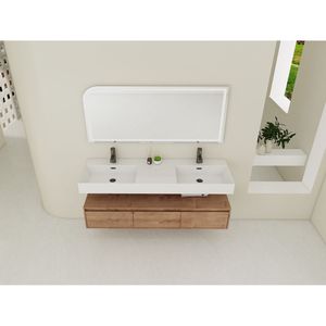 60-Inch Wall Mounted <b>Bathroom</b> <b>Vanity</b> with Double Resin Sink Soft Close Drawer Float Mounting Design - Product Image 5