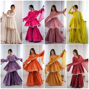 Trajes Sharara Salwar de Diseño para Mujer, Multicolores, Listos para Usar, para Fiestas, Dhwaja Export MAL CHANDERI - Product Image 5