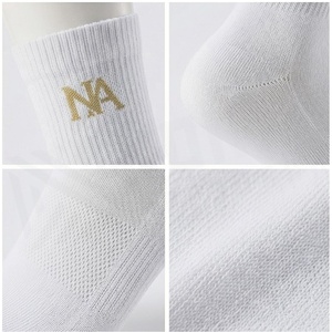 White Crew <b>Socks</b> With Gold Letter Logo Cotton <b>Breathable</b> For Adults Daily Casual Wear Summer Season - Product Image 4