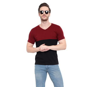 T-shirt décontracté à col en V et manches courtes pour homme, bicolore, vente en gros, T-shirt à col en V et manches courtes pour homme, contrasté - Product Image 2