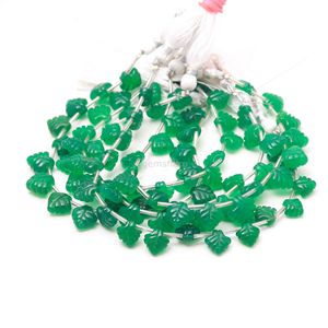 Perles en onyx vert en forme de feuille, pierres précieuses naturelles sculptées à la main pour la fabrication de bijoux, 10-11 mm, brin de 8 pouces, vente en gros en Inde - Product Image 4