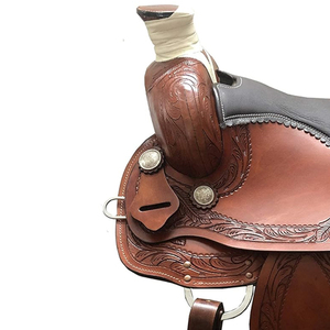 Selle de cheval en cuir de style western avec arceau en bois et quincaillerie en laiton pour l'équitation, le trail et le cowboy - Product Image 1