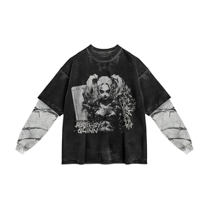 เสื้อยืดแขนคู่ผู้ชายแบบสั่งทำพิเศษ เนื้อผ้าหนา พิมพ์ลายกราฟิก ทรงโอเวอร์ไซส์ สไตล์สตรีทแฟชั่น เสื้อผ้าขายส่ง - Product Image 4