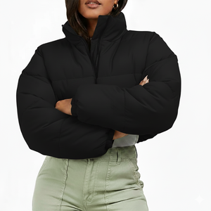 Customized Women's <b>Winter</b> <b>Thick</b> Cropped Quilted Waterproof Quick Dry Knitted Puffer Jacket Viscose Lining Bubble <b>Coat</b> Design - Product Image 1