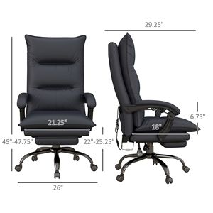 Sedia da Ufficio Riscaldata Grigia con 6 Punti di Vibrazione, Braccioli e Poggiapiedi Confortevoli, Base in Legno e Nylon per Massaggio e Relax - Product Image 3
