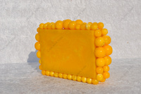 Pochette de Soirée de Luxe Moderne en Daim Jaune, Faite à la Main avec Cadre Perlé, Sac à Main Tendance pour Femme, Doublure en Velours