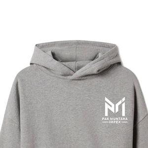 เสื้อฮู้ดผู้ชายสีเทาล้วน แบรนด์ Pak Muntaha Impex ทรงปกติ ผ้าฝ้ายเฟรนช์เทอร์รี่ สวมใส่สบายในฤดูหนาว มีกระเป๋า เนื้อผ้านุ่ม น้ำหนัก 450 กรัม - Product Image 5