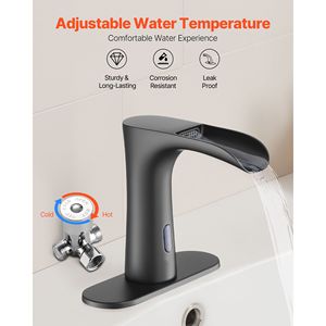 Rubinetto Moderno per Lavabo Bagno con Sensore di Movimento Senza Contatto, Design a Cascata e Copertura Foro - Product Image 4