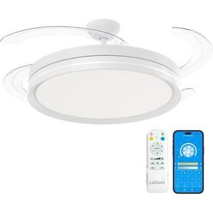 Ventilador de Techo LED de 50 cm con Control Remoto y Aplicación, Motor DC, 66 W 8280 LM, Temporizador, 6 Velocidades, 4 Aspas Retráctiles, 3 - Product Image 1
