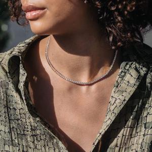 Collier chaîne tennis en moissanite VVS taille ronde 3 mm, en argent sterling 925 plaqué or jaune, bijoux de luxe - Product Image 1