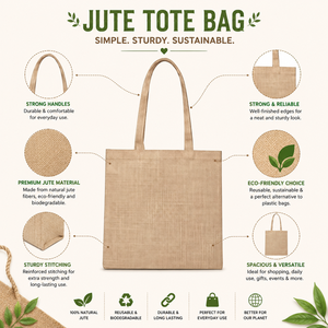 Premium Natural Jute Tote <b>Bag</b> with <b>Long</b> Shoulder Handles Reusable Eco Friendly Shopping Grocery Beach Travel Gift Carryall - Product Image 5
