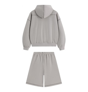 Ensemble de survêtement français épais et ample 2 pièces : sweat à capuche zippé et short, ensemble de détente surdimensionné assorti - Product Image 4