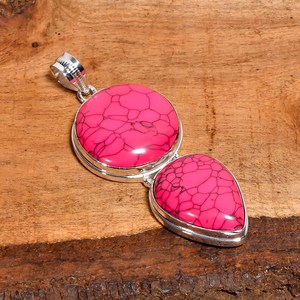 Pendentif double pierre précieuse turquoise rose, argent sterling 925, fait main, style bohème, cadeau pour elle - Product Image 3