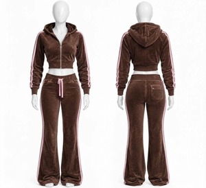 Ensemble de survêtement décontracté pour femme en polaire verte à imprimé léopard, 100 % polyester, haut zippé et pantalon évasé pour l'automne - Product Image 5