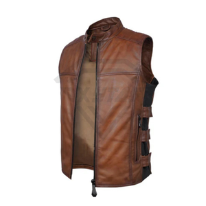 Gilet de moto en cuir marron personnalisé pour homme, style vintage, sans manches, veste d'extérieur pour motard - Product Image 1