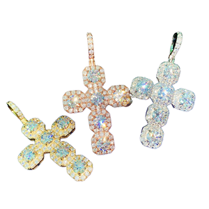 Listo para Enviar: Colgante de Cruz de Plata 925 Bañado en Oro Rosa con Cadena de Acero Inoxidable Gratis, Moissanita D VVS, Estilo Hip Hop Iced Charms - Product Image 4