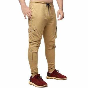 กางเกงคาร์โก้สีกากีสำหรับผู้ชาย เอวยางยืด ปิดด้วยเชือกผูก มีกระเป๋าหลายช่อง สไตล์ลำลอง ระบายอากาศได้ดี น้ำหนักปานกลาง ผลิตจากโพลีเอสเตอร์ เหมาะสำหรับใส่ในฤดูใบไม้ร่วง - Product Image 3