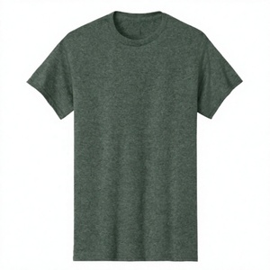 T-shirt tricoté à manches courtes et col rond pour homme, 100 % coton, coupe ample, vert chiné uni, style chinois, ROLEIN, anti-boulochage, séchage rapide - Product Image 1