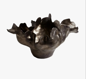Handmade Cast Metal Ruffled <b>Decorative</b> Bowl Sculptural Organic Edge Tabletop Centerpiece Modern Luxury Home Decor Accent - Product Image 2