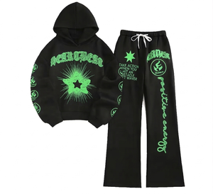 Custom Graphic Print Tracksuit Unisex Cotton Streetwear <b>Hoodie</b> and Jogger Pants Set Loose Fit Autumn Drop Shoulder Sweatset - Product Image 2