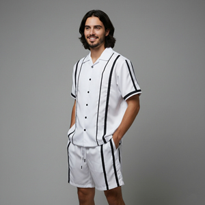 Conjunto de Chaqueta y Pantalones Cortos de Nylon 100%, Corte Holgado, Cierre de Botones, Estilo Hip Hop, Ligero, Traje Deportivo de Verano - Product Image 5