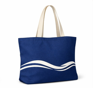 Sac fourre-tout en toile de coton bleu écologique personnalisé, sac de plage promotionnel avec logo imprimé sur mesure - Product Image 6