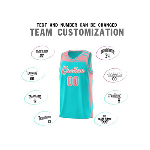 ชุดเสื้อบาสเก็ตบอลฤดูร้อนแบบกำหนดเอง พิมพ์ลายแบบ Sublimated สีเขียวอมฟ้าไล่เฉดสีชมพู ระบายเหงื่อได้ดี แบบไม่มีแขน สำหรับผู้ใหญ่ 男女  ชุดกีฬา - Product Image 3