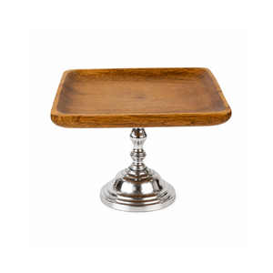 Square Wooden <b>Cake</b> Stand with Metal Pedestal | 1 <b>Tier</b> Dessert Display Stand Rustic Serving Tray for <b>Cake</b> Cupcakes Wedding Party - Product Image 1