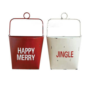 Seau de Noël en métal galvanisé de qualité durable, motif arbre blanc, pour la maison, sublimation vierge avec poignées en corde - Product Image 6