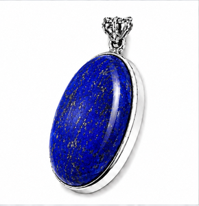 Pendentif Lapis Lazuli en Argent Sterling, Collier en Argent 925 avec Pierre Précieuse Bleue, Bijou Ovale en Lapis, Pendentif Artisanal Unique - Product Image 1