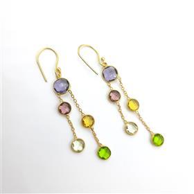 WHOLESALE ROUND MULTI GEMSTONES HANGING <b>DANGLE</b> <b>EARRINGS</b> MULTI GEMSTONE ROUND <b>EARRINGS</b> WITH TRENDY DESIGN - Product Image 4