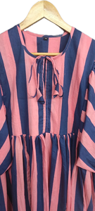 Vestido de Verano Hecho a Mano 100% Algodón Estilo Bohemio para Mujer |   Vestido Maxi con Mangas Abullonadas y Estampado de Rayas al por Mayor - Product Image 6