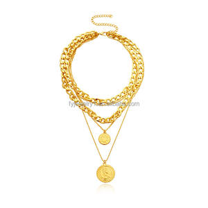 قلادة نسائية متعددة الطبقات وقلادة شهيرة 5 طبقات مكتنزة سلسلة كوبية قلادة منحوتة عملة الهيب هوب مجموعة الفولاذ المقاوم للصدأ - Product Image 4