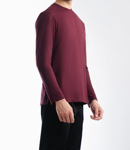 Camiseta deportiva de secado rápido para hombre, corte ajustado, 100% algodón, cuello redondo, logotipo personalizado, tejido de punto, manga larga. - Product Image 2