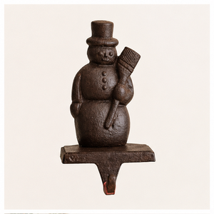 Heavy Duty Cast Iron Snowman Christmas <b>Stocking</b> <b>Holder</b> For Fireplace Mantel Rustic Bronze Finish Weighted <b>Stocking</b> Hanger - Product Image 1