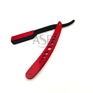 Navaja de Barbero Roja y Negra de Doble Tono, Acero Inoxidable, Plegable, Mango Rojo con Cortes Circulares, Logotipo Personalizado OEM - Product Image 1