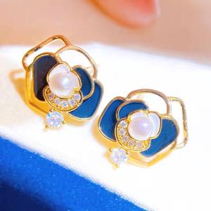 Bijoux en perles d'eau douce recommandés, style petite fleur, boucles d'oreilles simples, boucles d'oreilles rustiques en gros, boucles d'oreilles à fleurs - Product Image 1