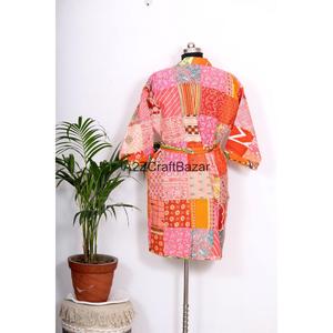 Kimono court pour femme en coton pur 100% fait main Kantha, respirant et lisse, idéal pour les vacances et le printemps - Product Image 6