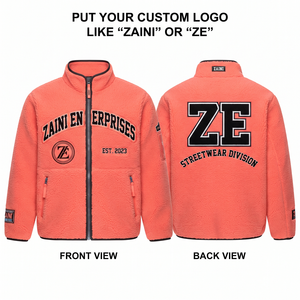 300 GSM Polar Fleece <b>Jacket</b> Coral <b>Pink</b> Full Zip Custom Embroidery Chenille Patch Woven Label Premium Winter Outerwear - Product Image 1