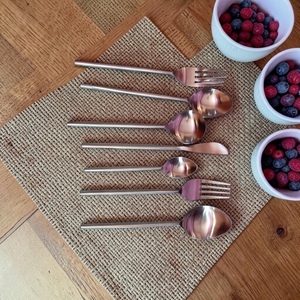Rose Gold Plated Cutlery Set <b>Mirror</b> Finish Long Handle Minimalist Design Wedding Tableware - Product Image 3