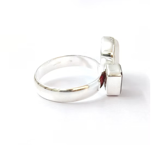 925 Sterling <b>Silver</b> Two Gemstone <b>Garnet</b> Pearl <b>Ring</b> for Unisex -Handmade Luxury Jewelry Wholesale India - Product Image 3