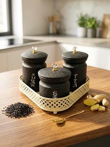 Juego de Recipientes para Almacenamiento de Alimentos, 3 Piezas, Herméticos con Tapas, Diseño Clásico de Cocina, Hechos a Mano, Diámetro 12cm, 9cm, Altura 6cm - Product Image 1
